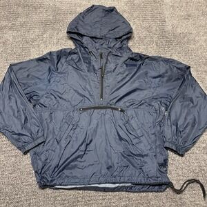 GAP Jacket Mens Large Navy Hooded Anorak Windbreaker Pullover Front Zip Y2K VTG